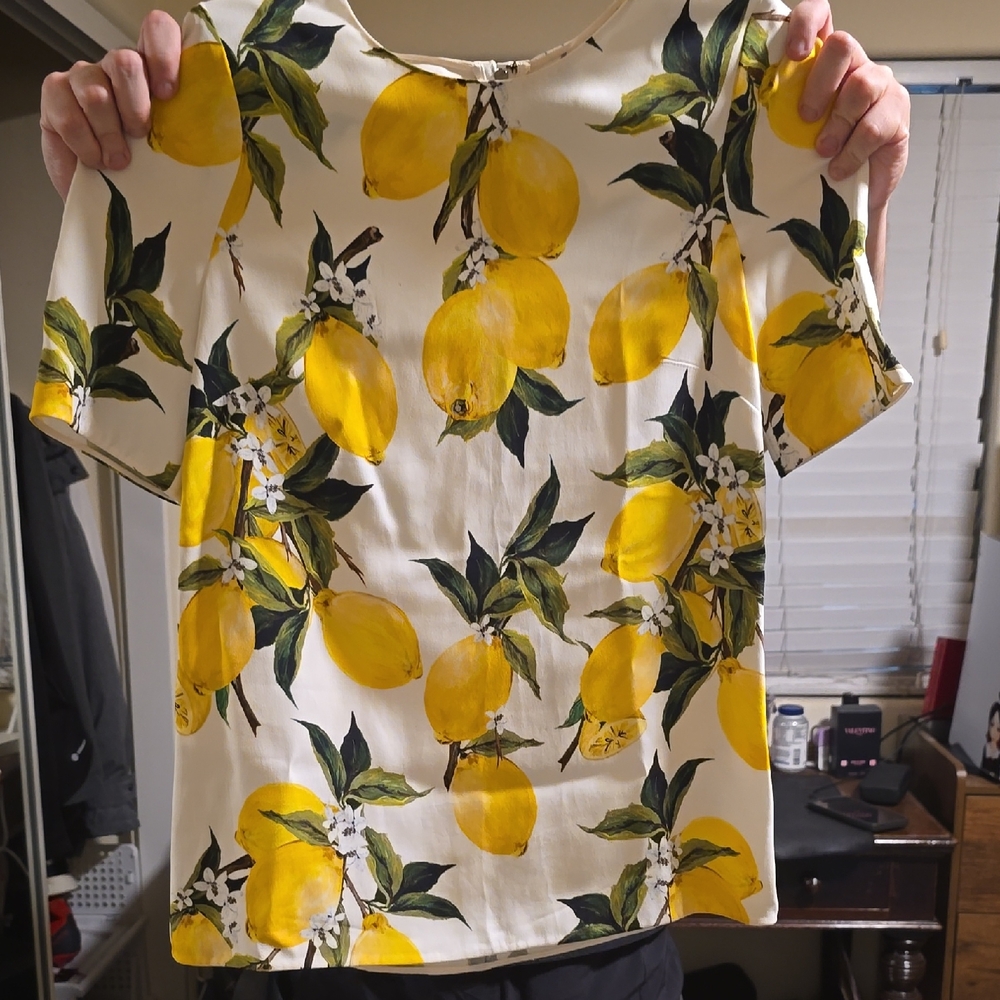 Dolce & Gabbana White Lemon-Print Short Sleeve Blouse